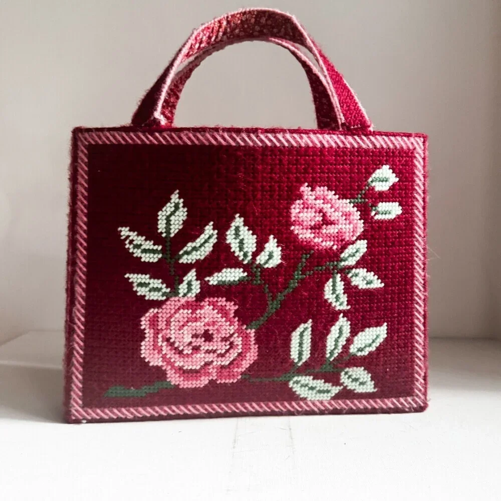 Vintage Needlepoint Floral Textured Tote